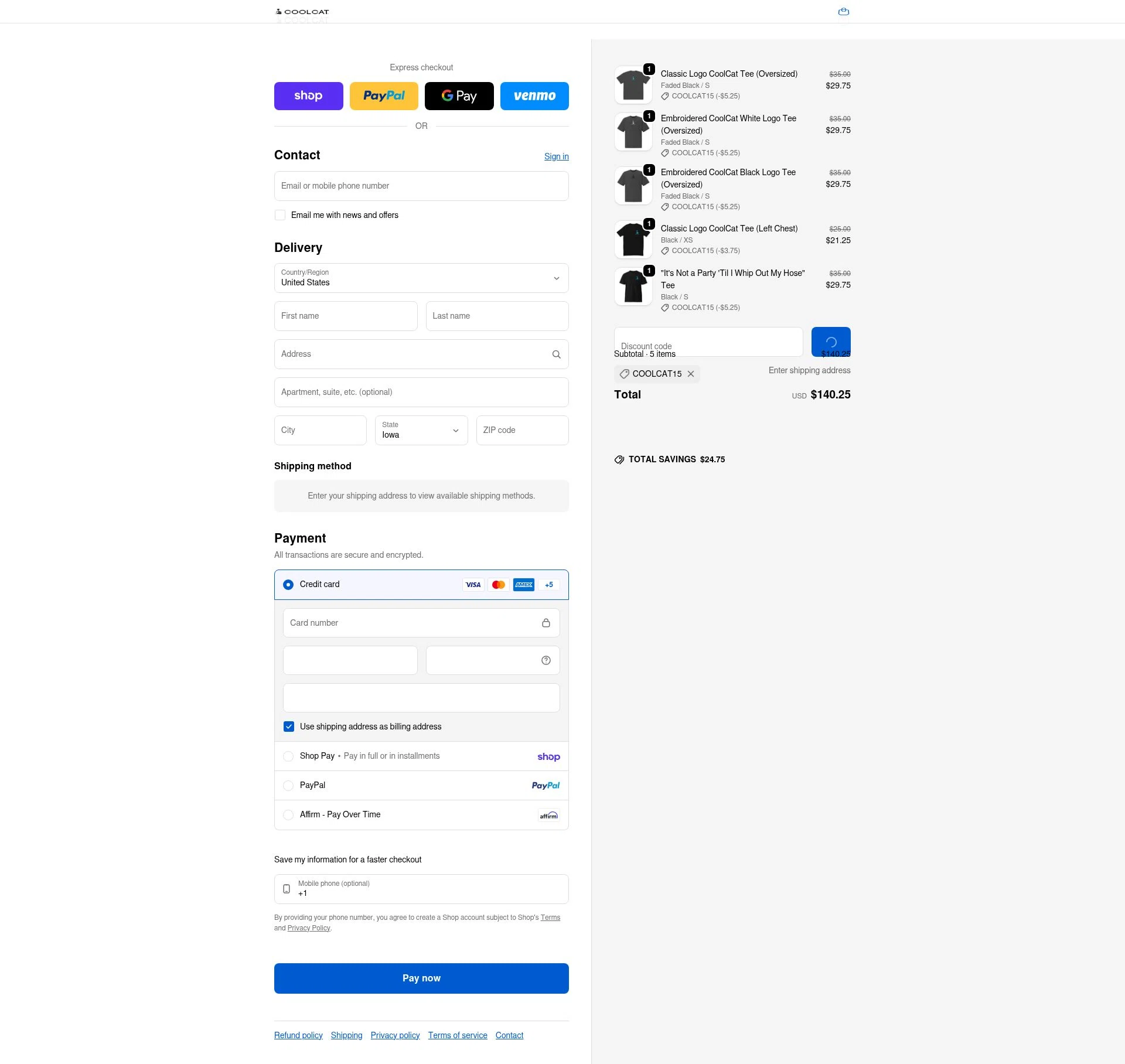 Coolcat checkout page showing Coolcat promo code box | Screenshot taken by SimplyCodes community member on Feb 4, 2026
