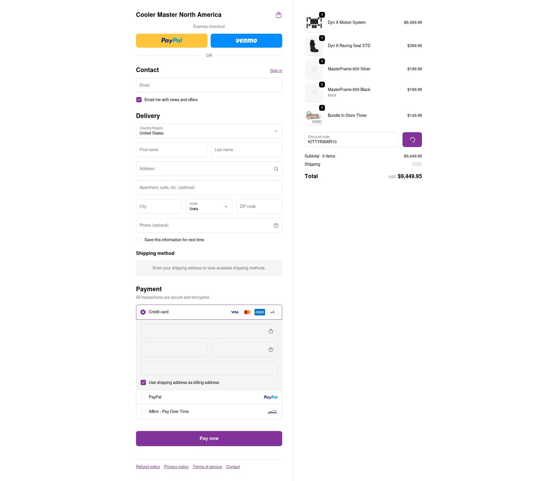 Cooler Master checkout page showing Cooler Master promo code box | Screenshot taken by SimplyCodes community member on Feb 11, 2026