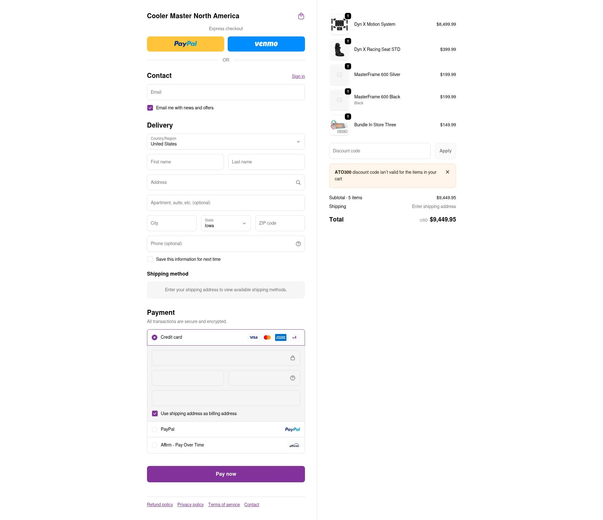 Cooler Master checkout page showing Cooler Master promo code box | Screenshot taken by SimplyCodes community member on Feb 11, 2026