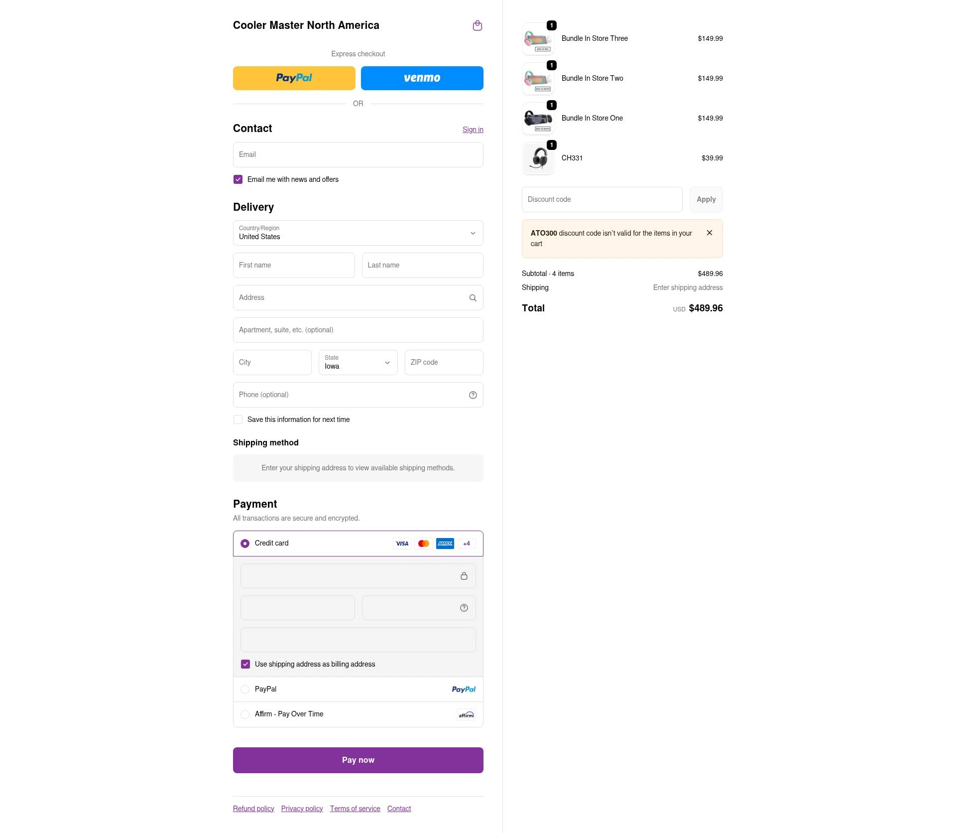 Cooler Master checkout page showing Cooler Master promo code box | Screenshot taken by SimplyCodes community member on Jan 24, 2026