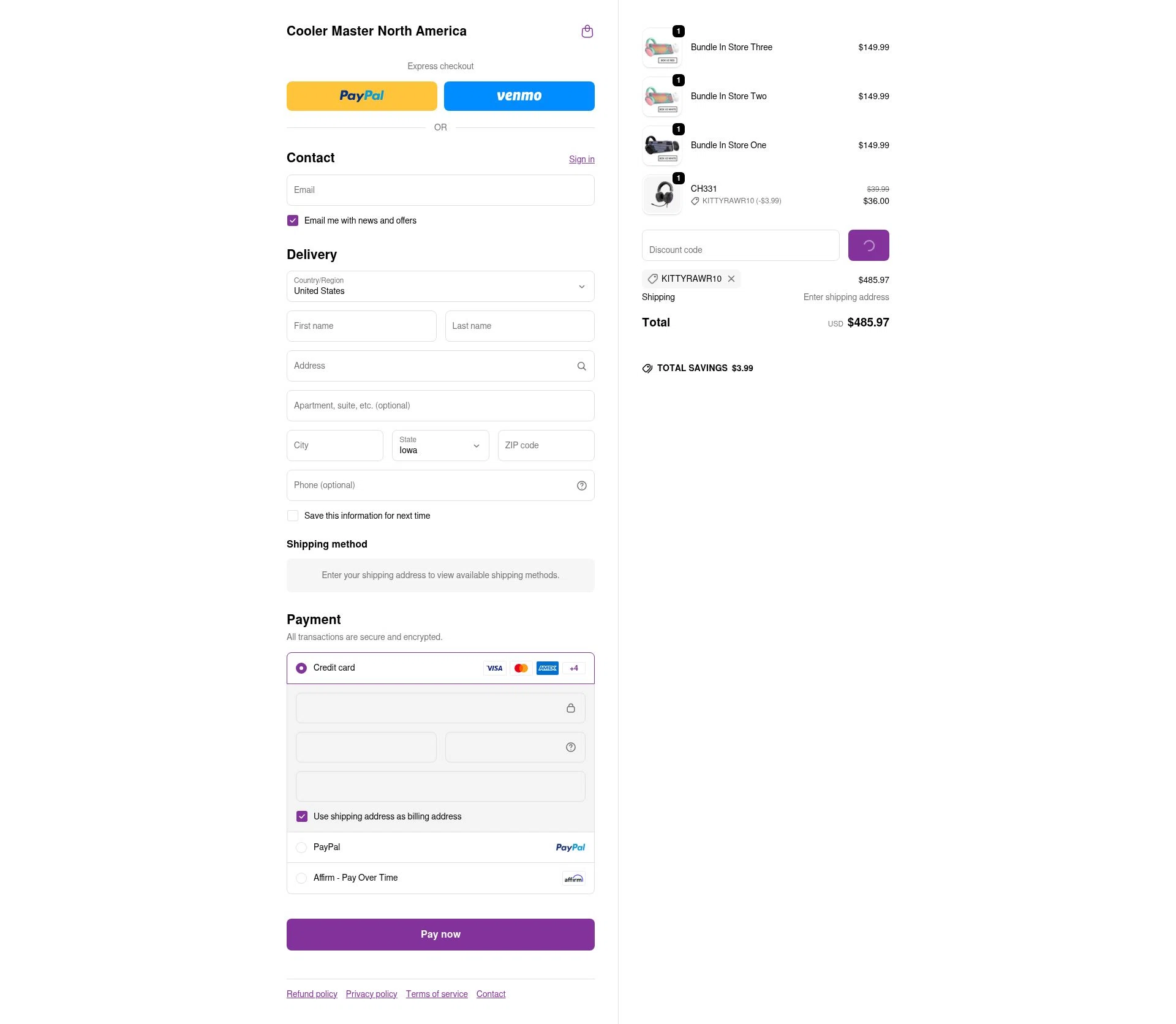 Cooler Master checkout page showing Cooler Master promo code box | Screenshot taken by SimplyCodes community member on Jan 29, 2026