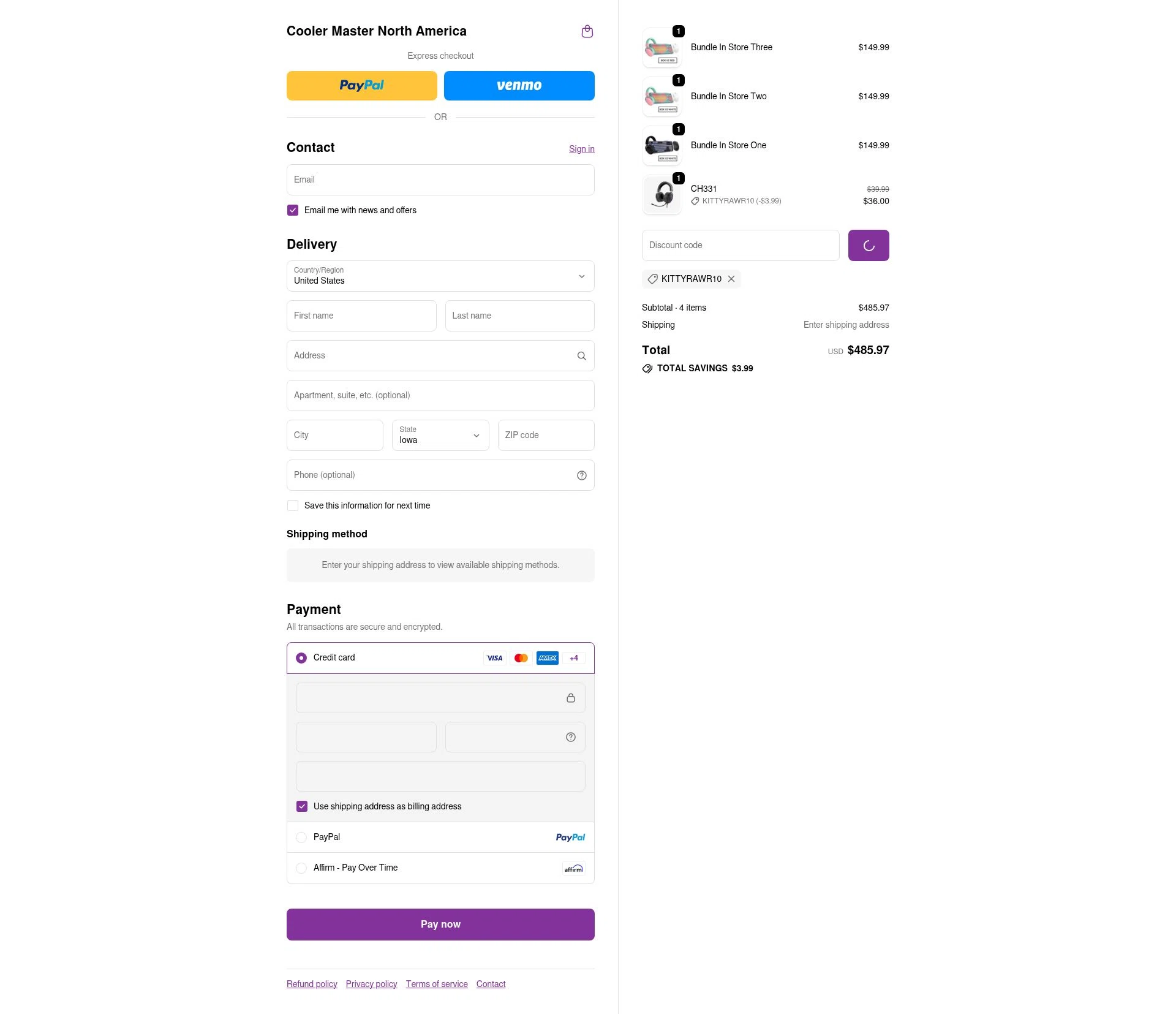 Cooler Master checkout page showing Cooler Master promo code box | Screenshot taken by SimplyCodes community member on Feb 2, 2026