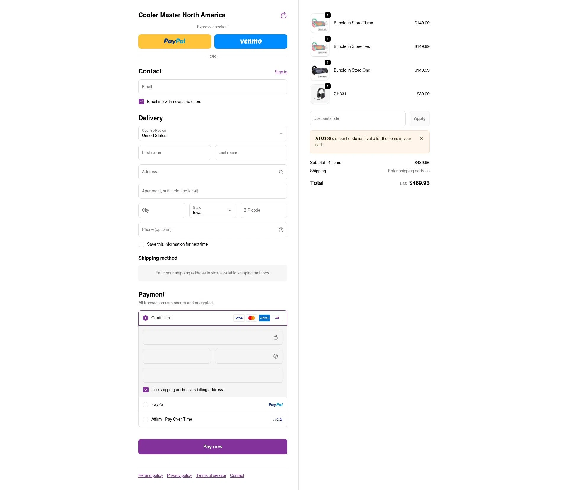 Cooler Master checkout page showing Cooler Master promo code box | Screenshot taken by SimplyCodes community member on Feb 6, 2026