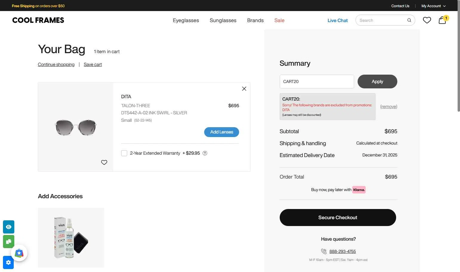 CoolFrames.com checkout page showing CoolFrames.com discount code box | Screenshot taken by SimplyCodes community member on Dec 25, 2025