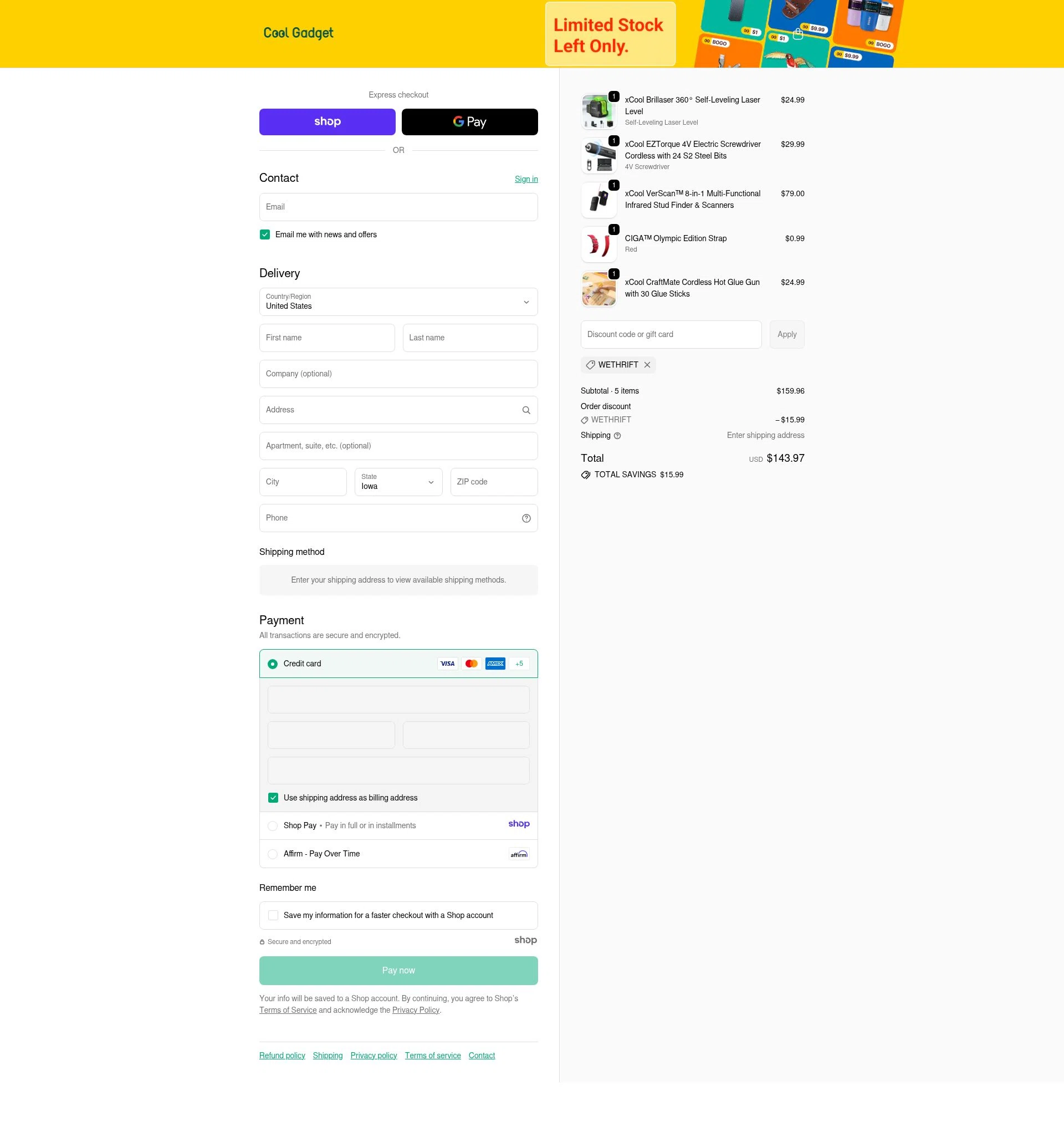 Cool Gadget checkout page showing Cool Gadget promo code box | Screenshot taken by SimplyCodes community member on Dec 5, 2025