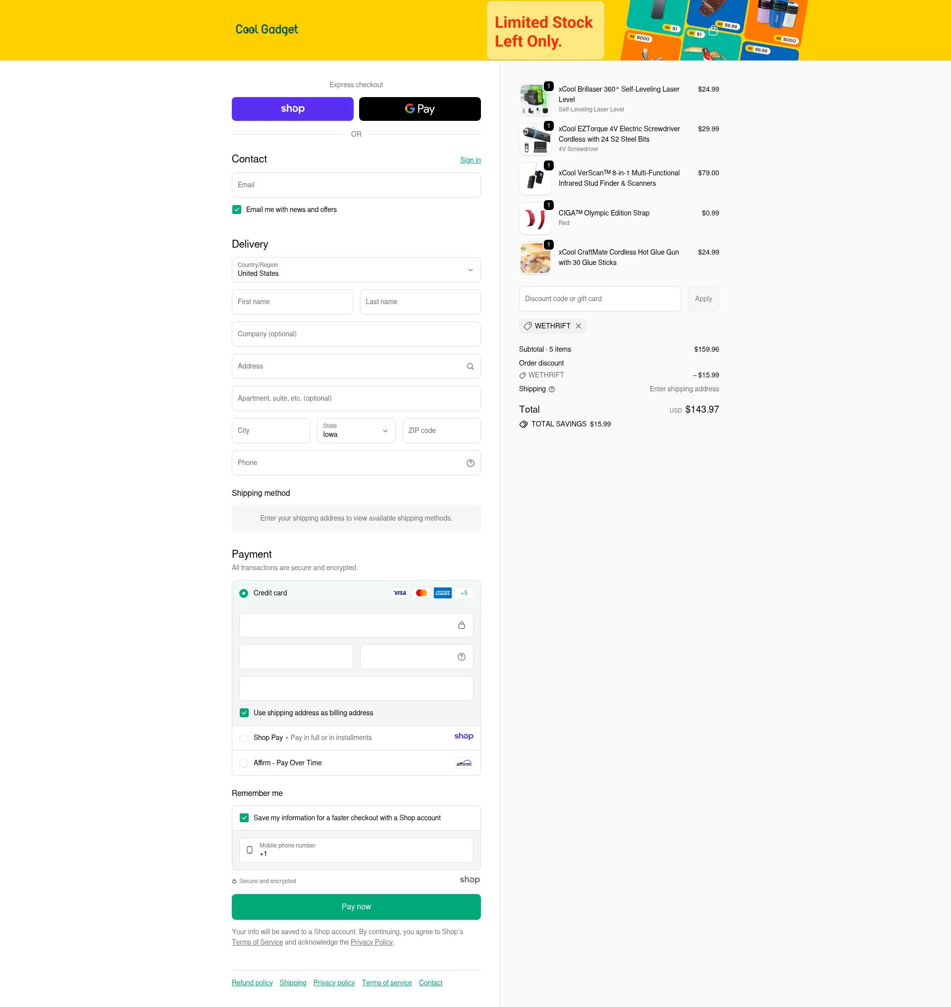 Cool Gadget checkout page showing Cool Gadget promo code box | Screenshot taken by SimplyCodes community member on Nov 20, 2025