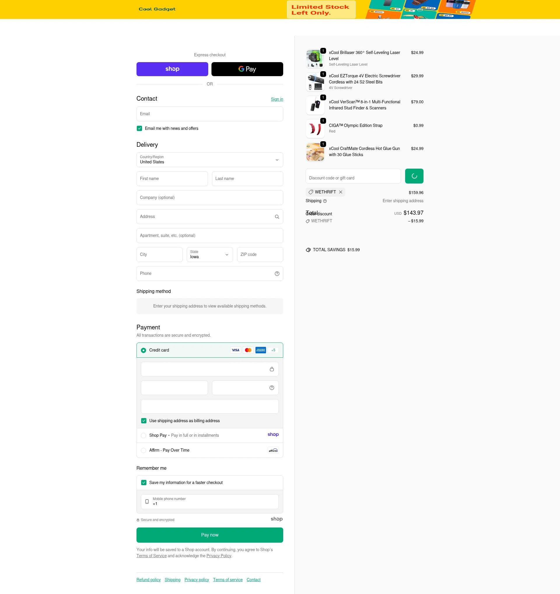 Cool Gadget checkout page showing Cool Gadget promo code box | Screenshot taken by SimplyCodes community member on Dec 23, 2025