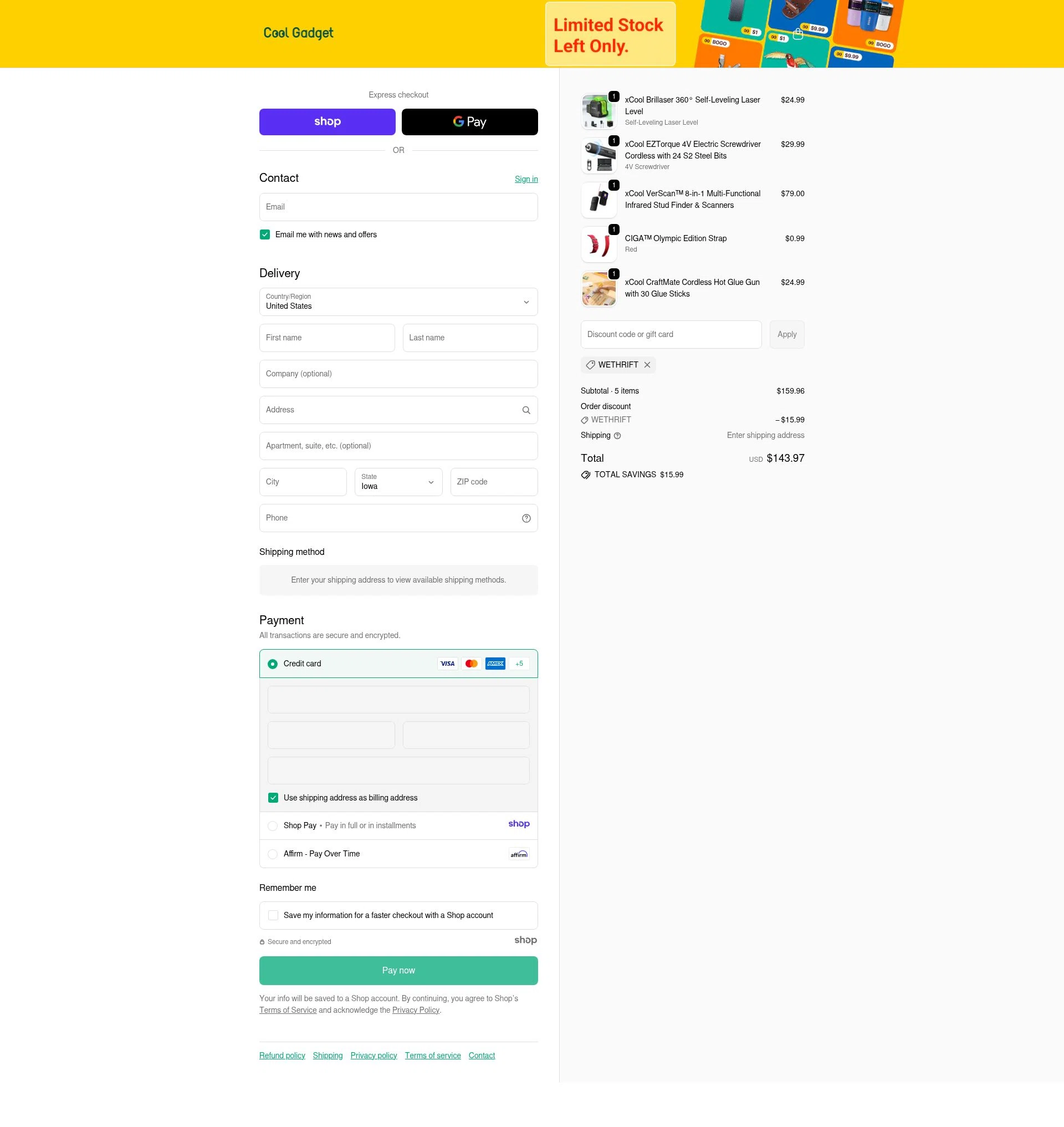 Cool Gadget checkout page showing Cool Gadget promo code box | Screenshot taken by SimplyCodes community member on Dec 11, 2025