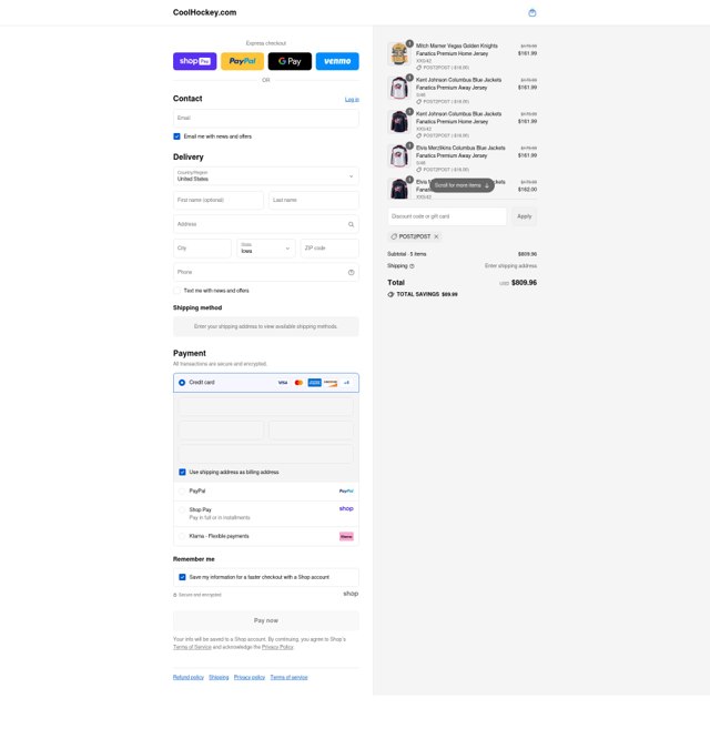 CoolHockey checkout page showing CoolHockey coupon code box | Screenshot taken by SimplyCodes community member on Aug 26, 2025