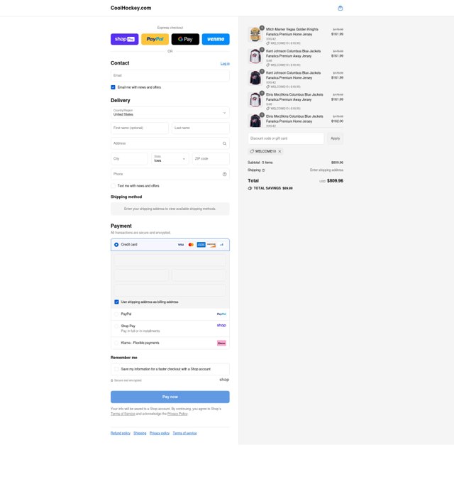 CoolHockey checkout page showing CoolHockey coupon code box | Screenshot taken by SimplyCodes community member on Aug 26, 2025