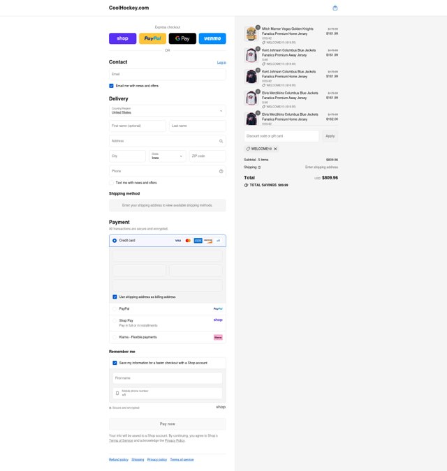 CoolHockey checkout page showing CoolHockey coupon code box | Screenshot taken by SimplyCodes community member on Aug 30, 2025