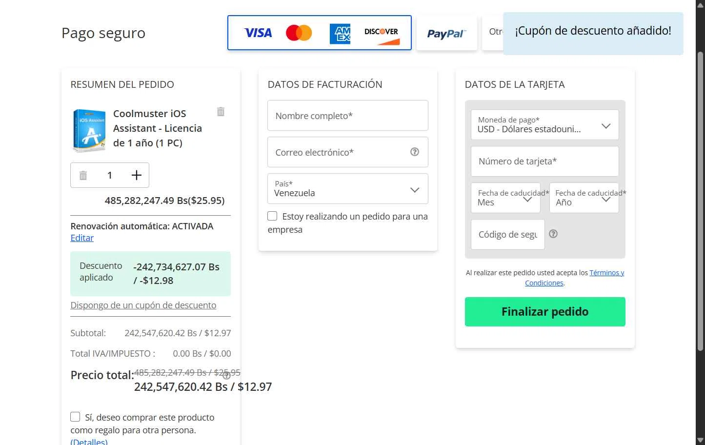 Coolmuster checkout page showing Coolmuster coupon code box | Screenshot taken by SimplyCodes community member on Oct 8, 2025