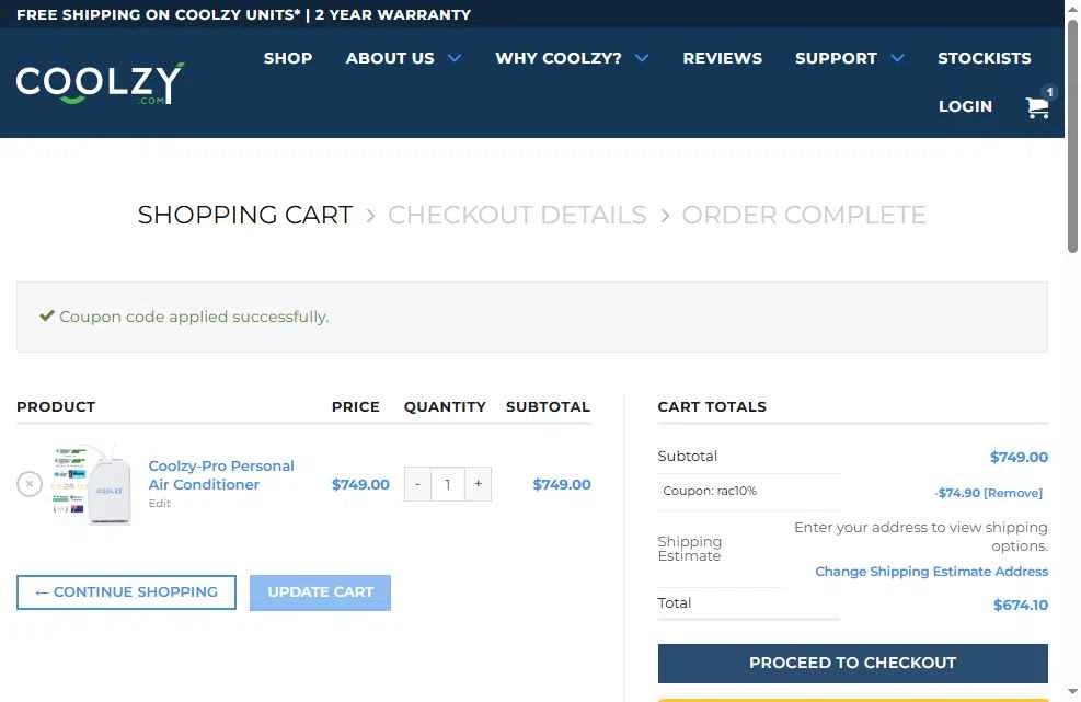 Coolzy checkout page showing Coolzy coupon code box | Screenshot taken by SimplyCodes community member on Nov 20, 2025