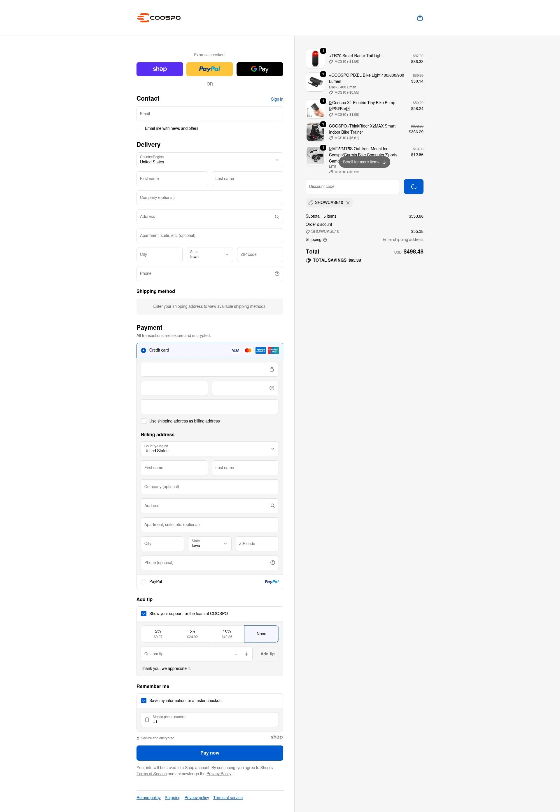 Coospo checkout page showing Coospo discount code box | Screenshot taken by SimplyCodes community member on Jan 8, 2026