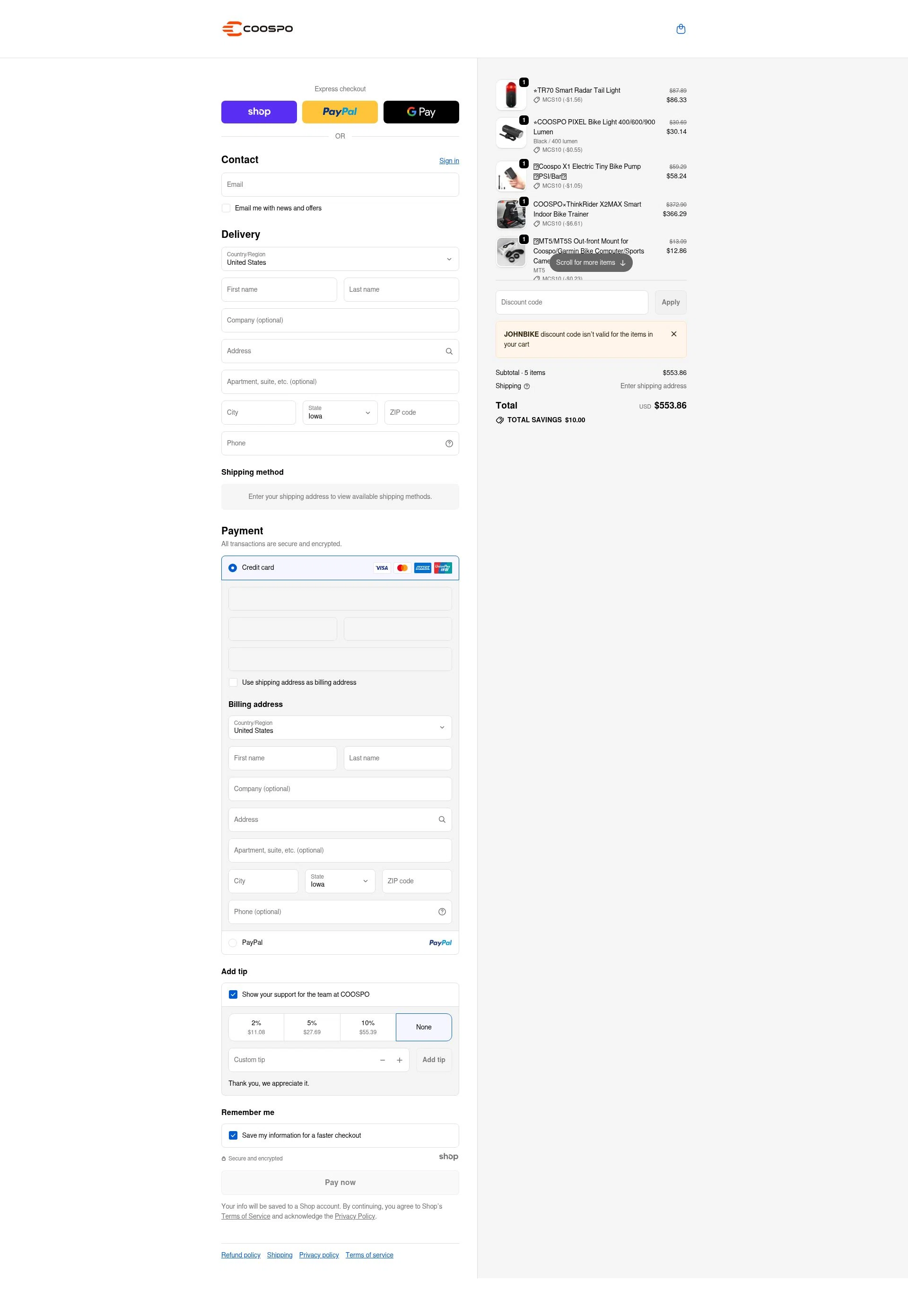 Coospo checkout page showing Coospo discount code box | Screenshot taken by SimplyCodes community member on Jan 8, 2026