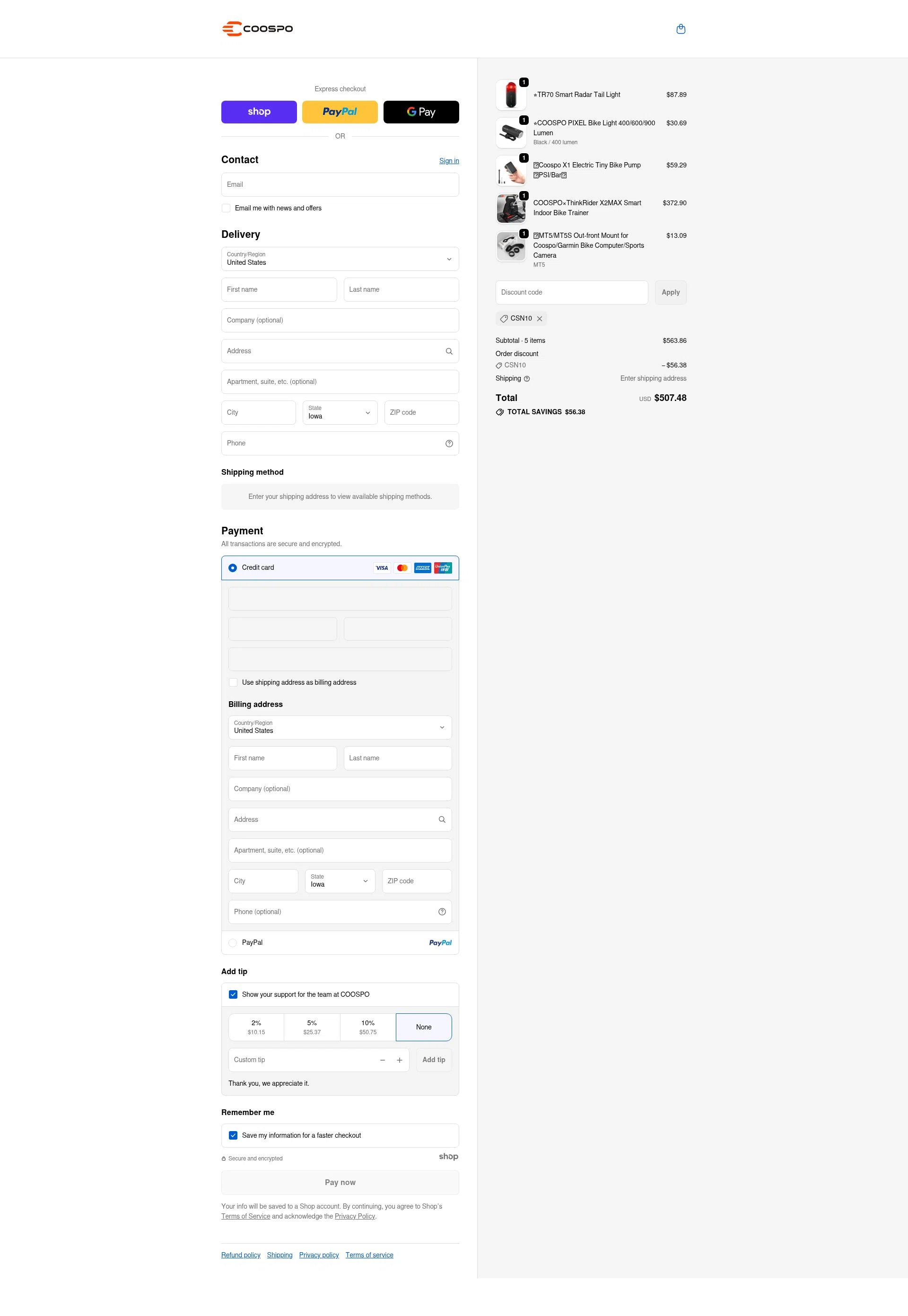 Coospo checkout page showing Coospo discount code box | Screenshot taken by SimplyCodes community member on Jan 8, 2026