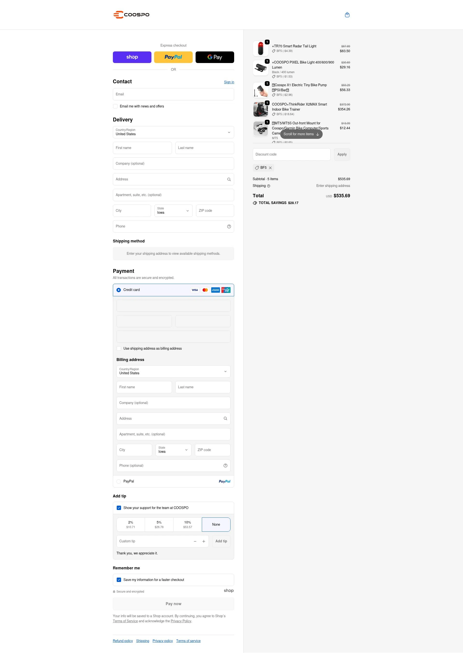 Coospo checkout page showing Coospo discount code box | Screenshot taken by SimplyCodes community member on Jan 8, 2026