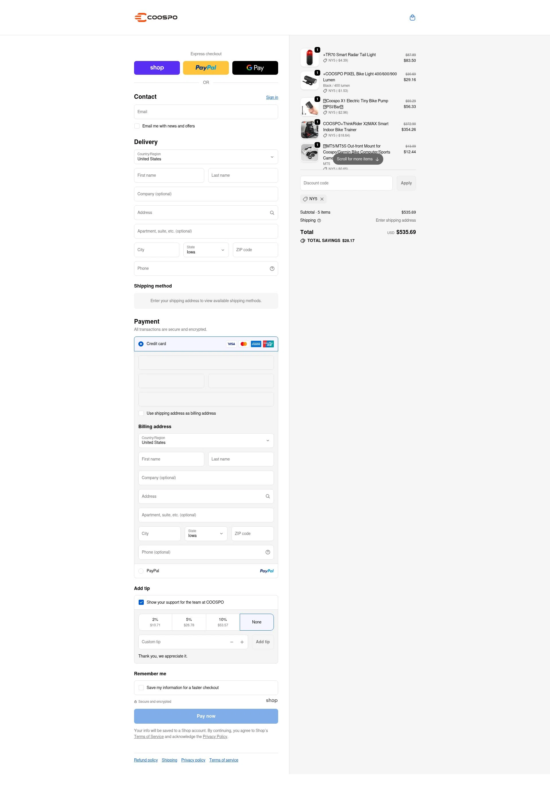 Coospo checkout page showing Coospo discount code box | Screenshot taken by SimplyCodes community member on Jan 8, 2026