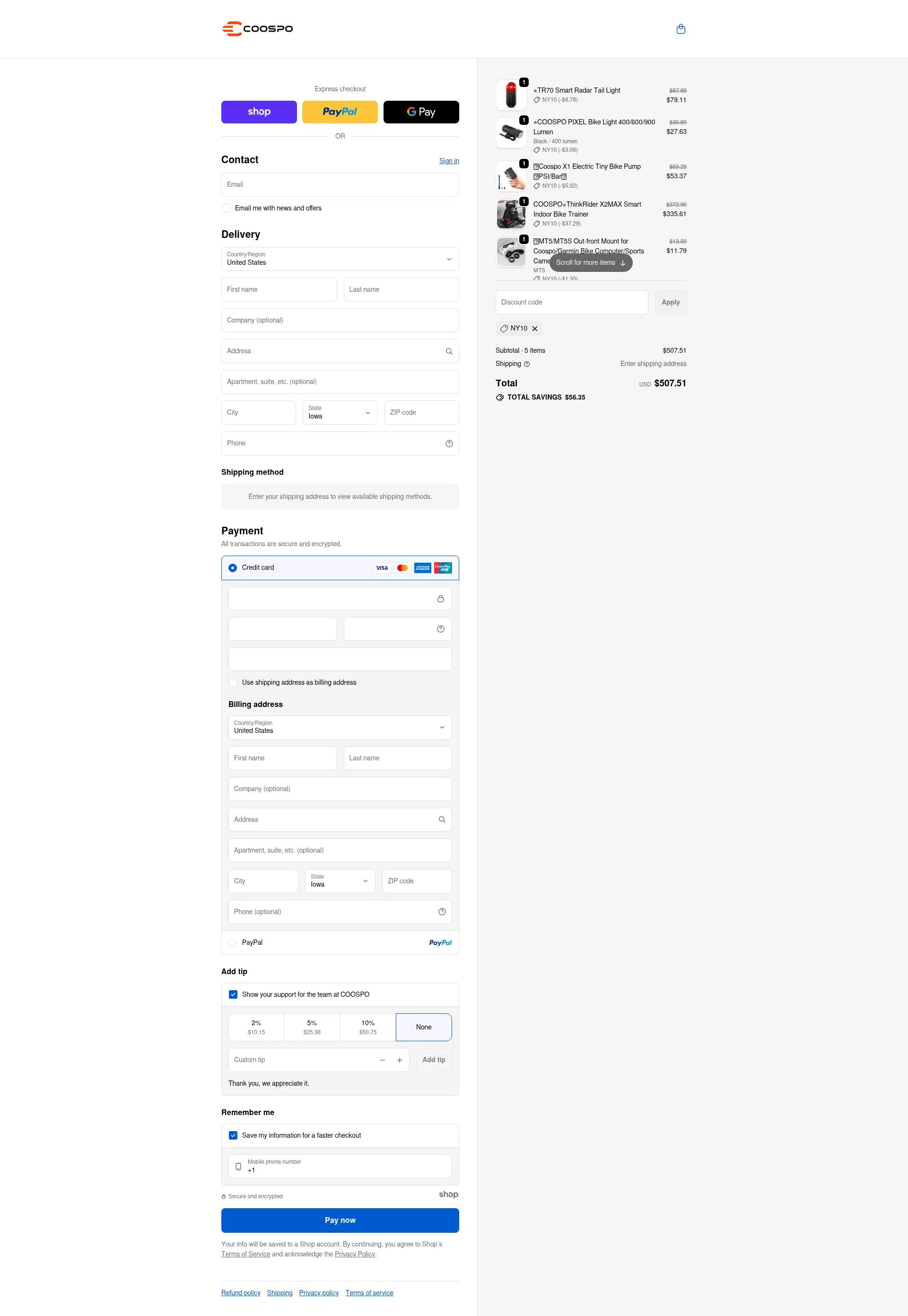 Coospo checkout page showing Coospo discount code box | Screenshot taken by SimplyCodes community member on Jan 8, 2026