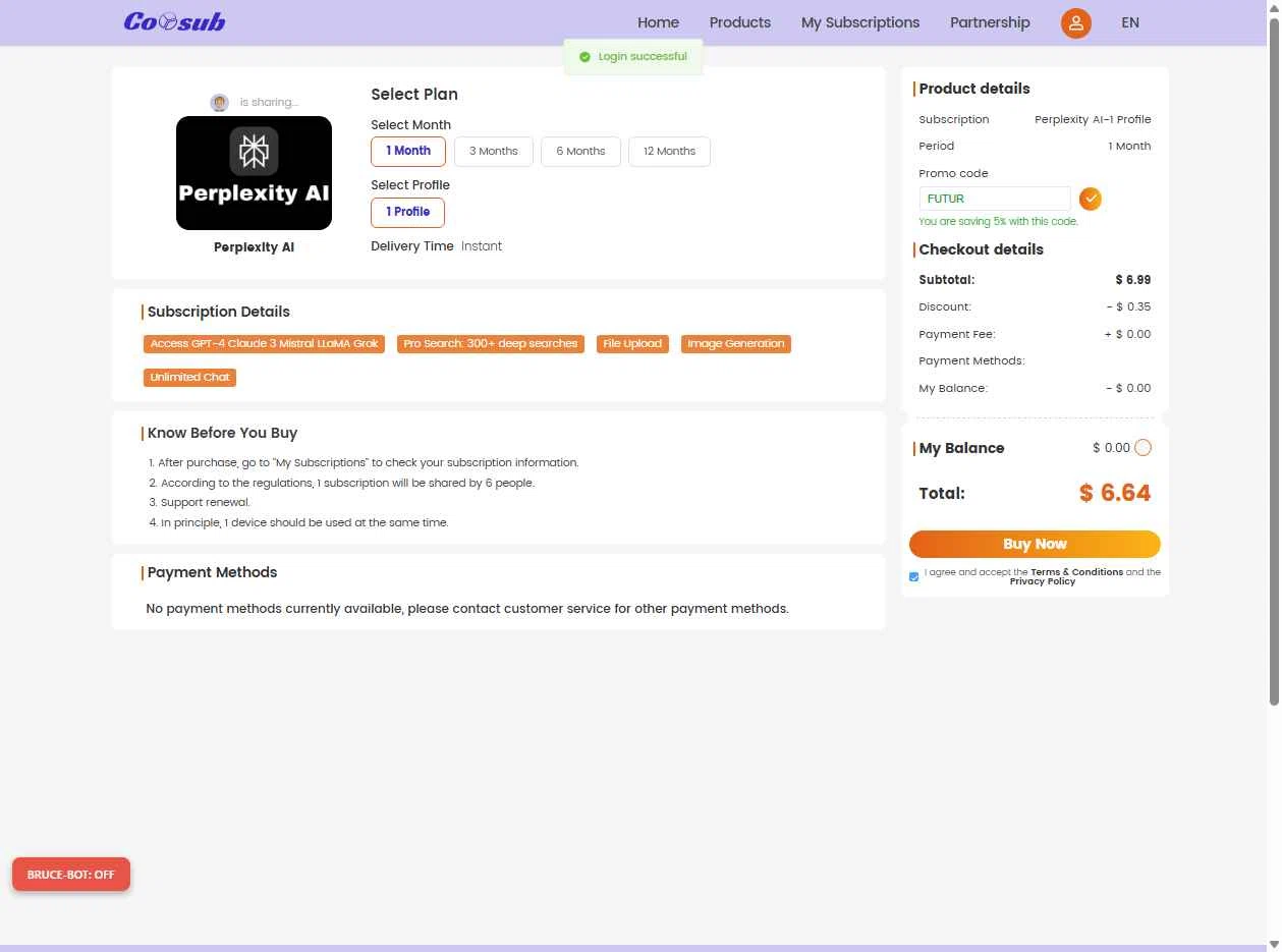 coosub checkout page showing coosub discount code box | Screenshot taken by SimplyCodes community member on Dec 12, 2025