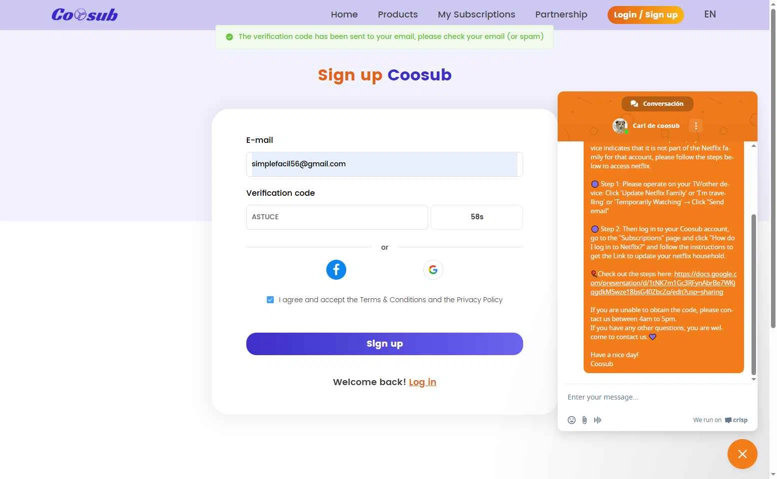 coosub checkout page showing coosub discount code box | Screenshot taken by SimplyCodes community member on Aug 16, 2025