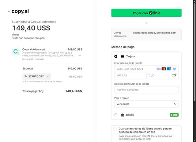 CopyAI checkout page showing CopyAI promo code box | Screenshot taken by SimplyCodes community member on May 22, 2025