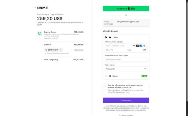 CopyAI checkout page showing CopyAI promo code box | Screenshot taken by SimplyCodes community member on May 22, 2025