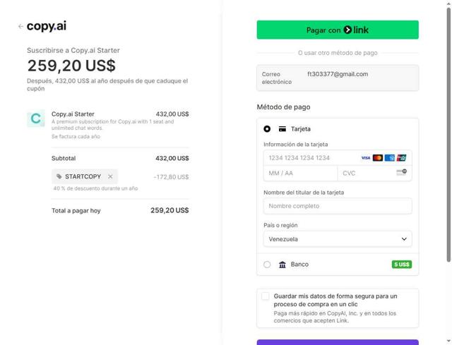 CopyAI checkout page showing CopyAI promo code box | Screenshot taken by SimplyCodes community member on Apr 23, 2025