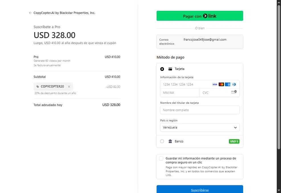 CopyCopter checkout page showing CopyCopter promo code box | Screenshot taken by SimplyCodes community member on May 15, 2025