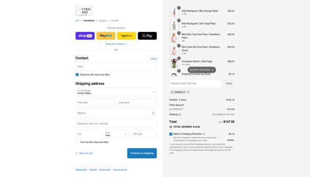 Coral Reef Swim checkout page showing Coral Reef Swim discount code box | Screenshot taken by SimplyCodes community member on Aug 28, 2025