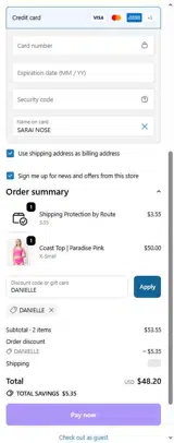 DANIELLE coupon verification screenshot