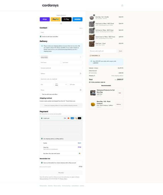 CordaRoys checkout page showing CordaRoys discount code box | Screenshot taken by SimplyCodes community member on Sep 2, 2025