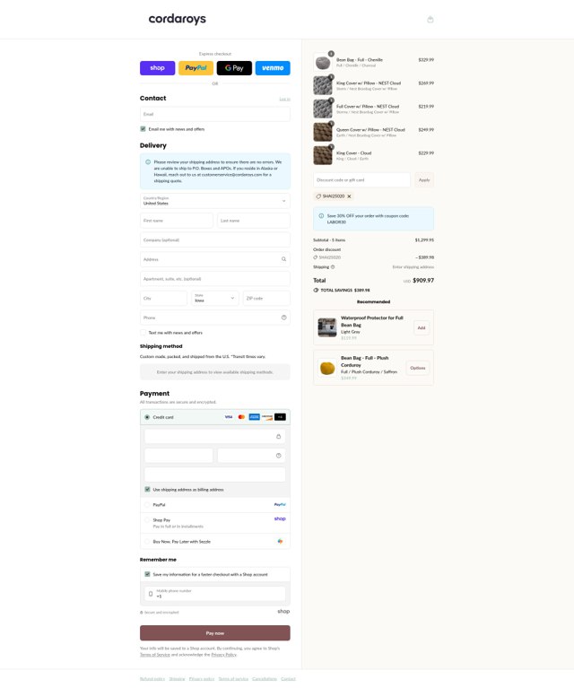 CordaRoys checkout page showing CordaRoys discount code box | Screenshot taken by SimplyCodes community member on Sep 2, 2025