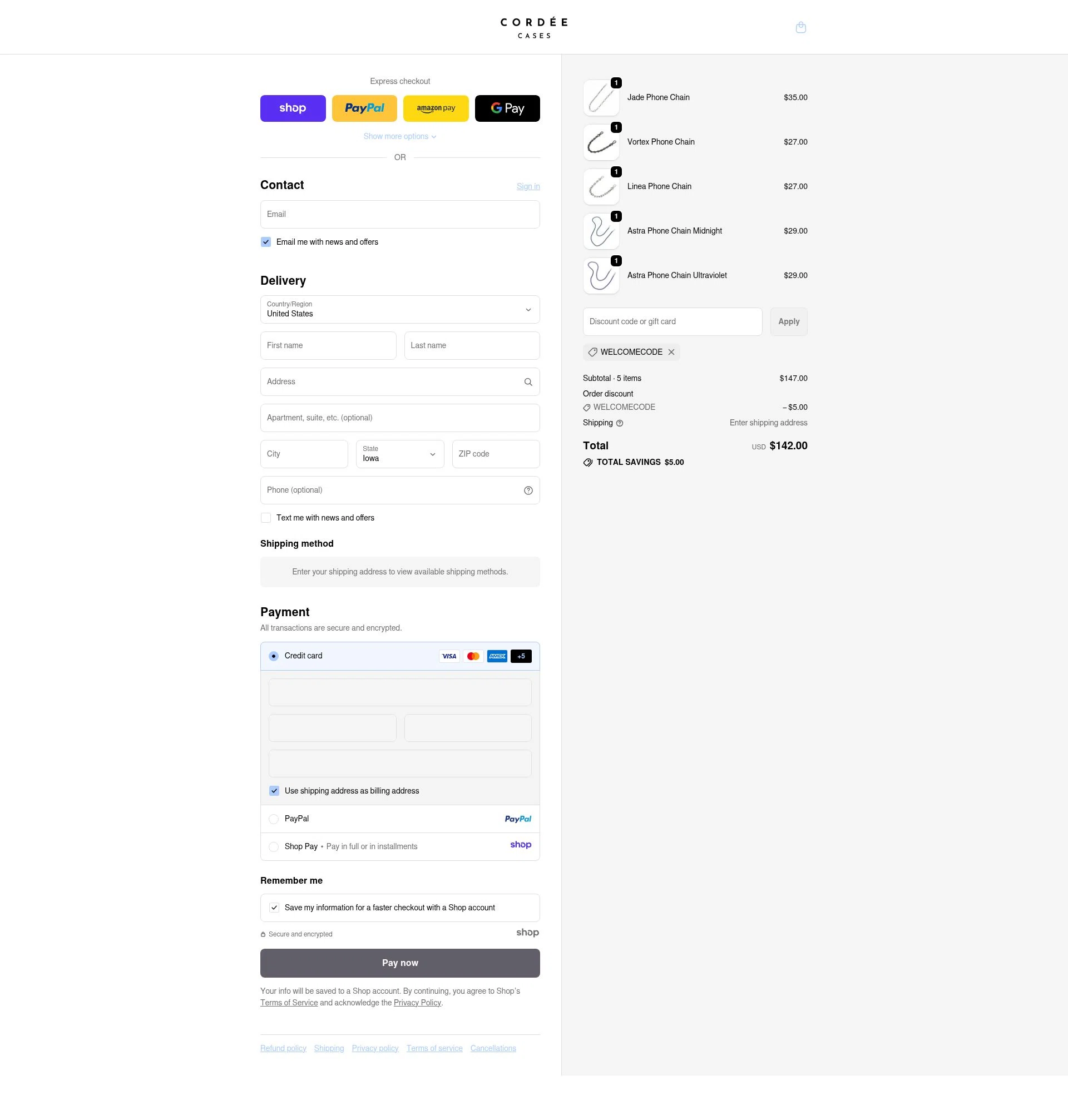 Cordee Cases checkout page showing Cordee Cases promo code box | Screenshot taken by SimplyCodes community member on Nov 20, 2025