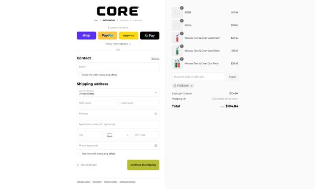 Core Equipment checkout page showing Core Equipment discount code box | Screenshot taken by SimplyCodes community member on Sep 12, 2025
