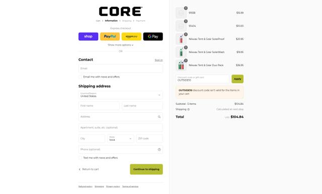 Core Equipment checkout page showing Core Equipment discount code box | Screenshot taken by SimplyCodes community member on Sep 12, 2025