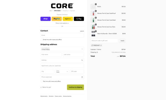 Core Equipment checkout page showing Core Equipment discount code box | Screenshot taken by SimplyCodes community member on Sep 4, 2025