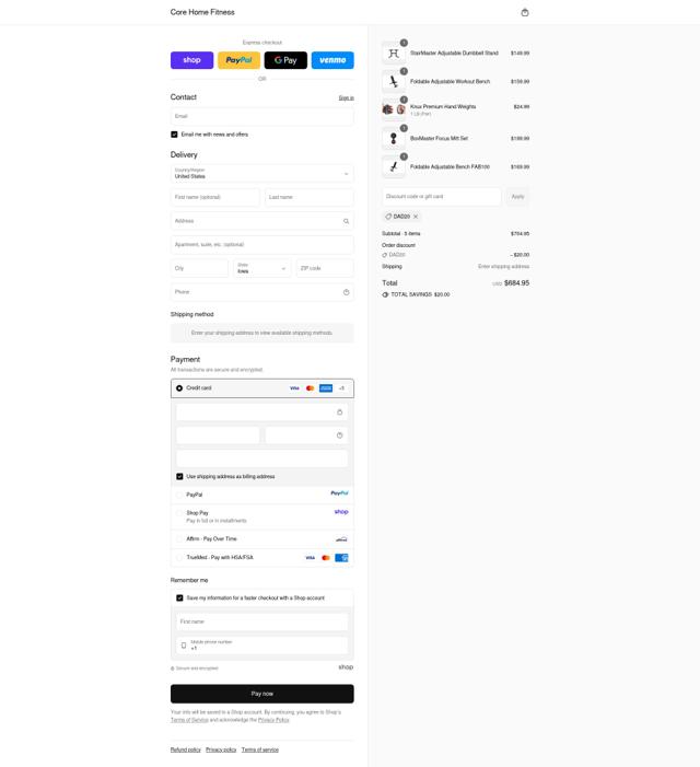 Core Home Fitness checkout page showing Core Home Fitness discount code box | Screenshot taken by SimplyCodes community member on Sep 10, 2025