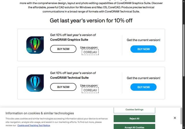 Corel Draw checkout page showing Corel Draw coupon code box | Screenshot taken by SimplyCodes community member on Aug 22, 2025