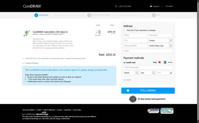 Corel Draw checkout page showing Corel Draw coupon code box | Screenshot taken by SimplyCodes community member on Sep 8, 2025