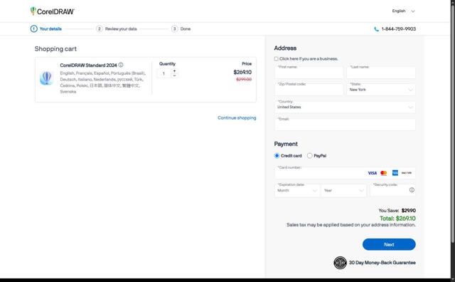 Corel Draw checkout page showing Corel Draw coupon code box | Screenshot taken by SimplyCodes community member on Sep 15, 2025
