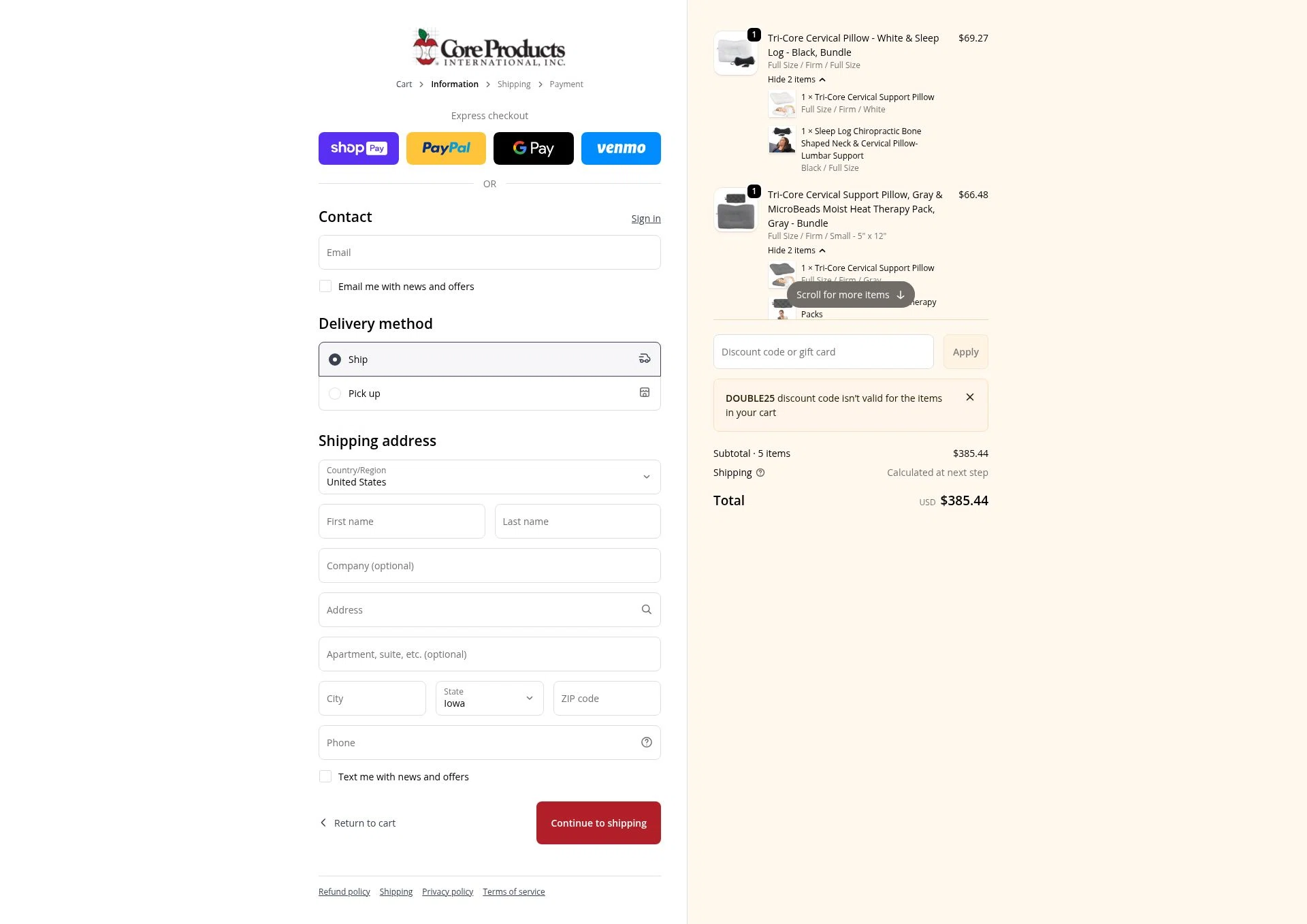 Core Products International checkout page showing Core Products International discount code box | Screenshot taken by SimplyCodes community member on Jan 6, 2026