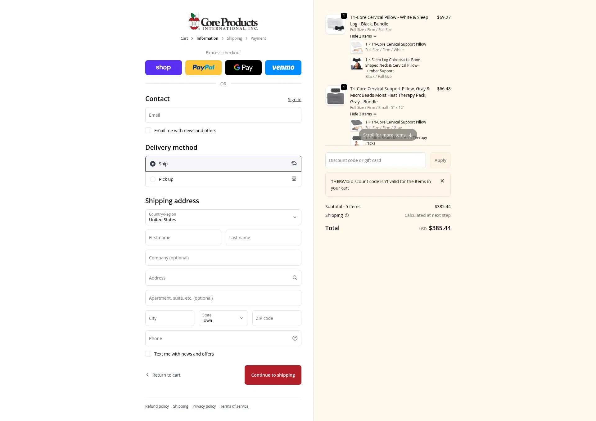Core Products International checkout page showing Core Products International discount code box | Screenshot taken by SimplyCodes community member on Jan 8, 2026