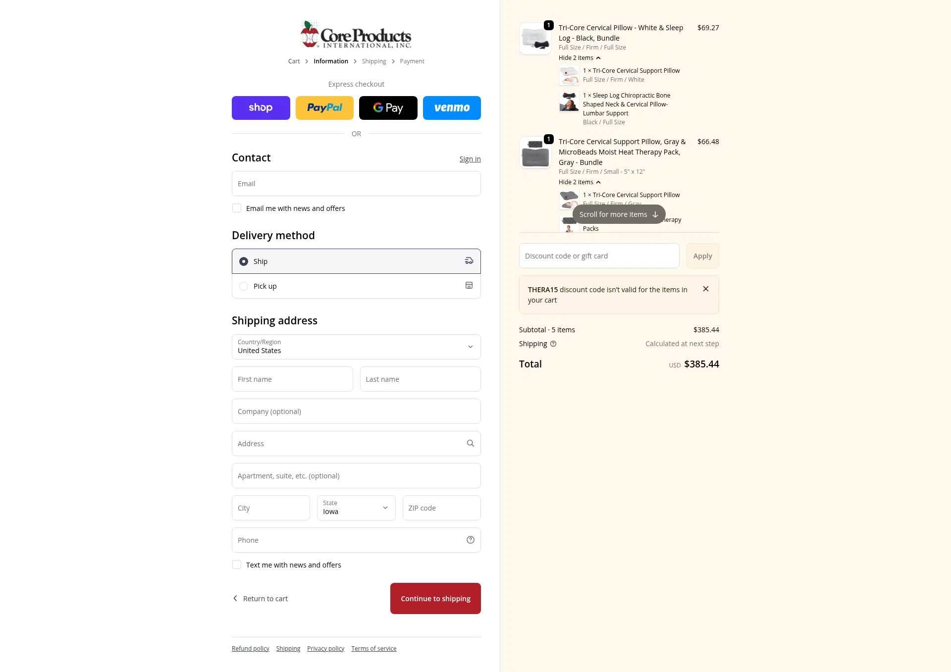 Core Products International checkout page showing Core Products International discount code box | Screenshot taken by SimplyCodes community member on Jan 3, 2026