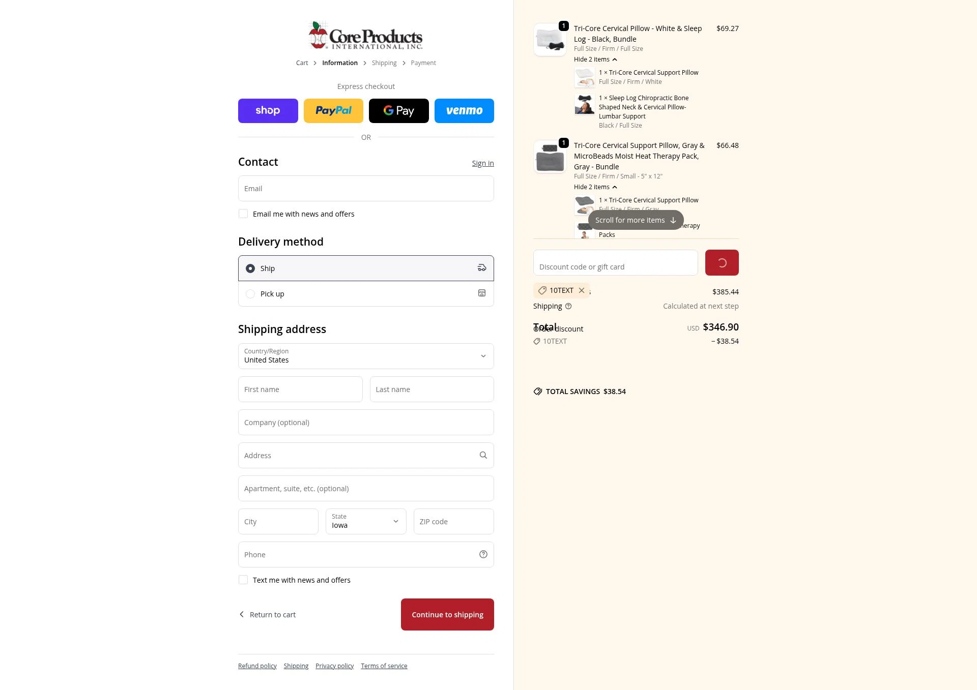 Core Products International checkout page showing Core Products International discount code box | Screenshot taken by SimplyCodes community member on Jan 8, 2026