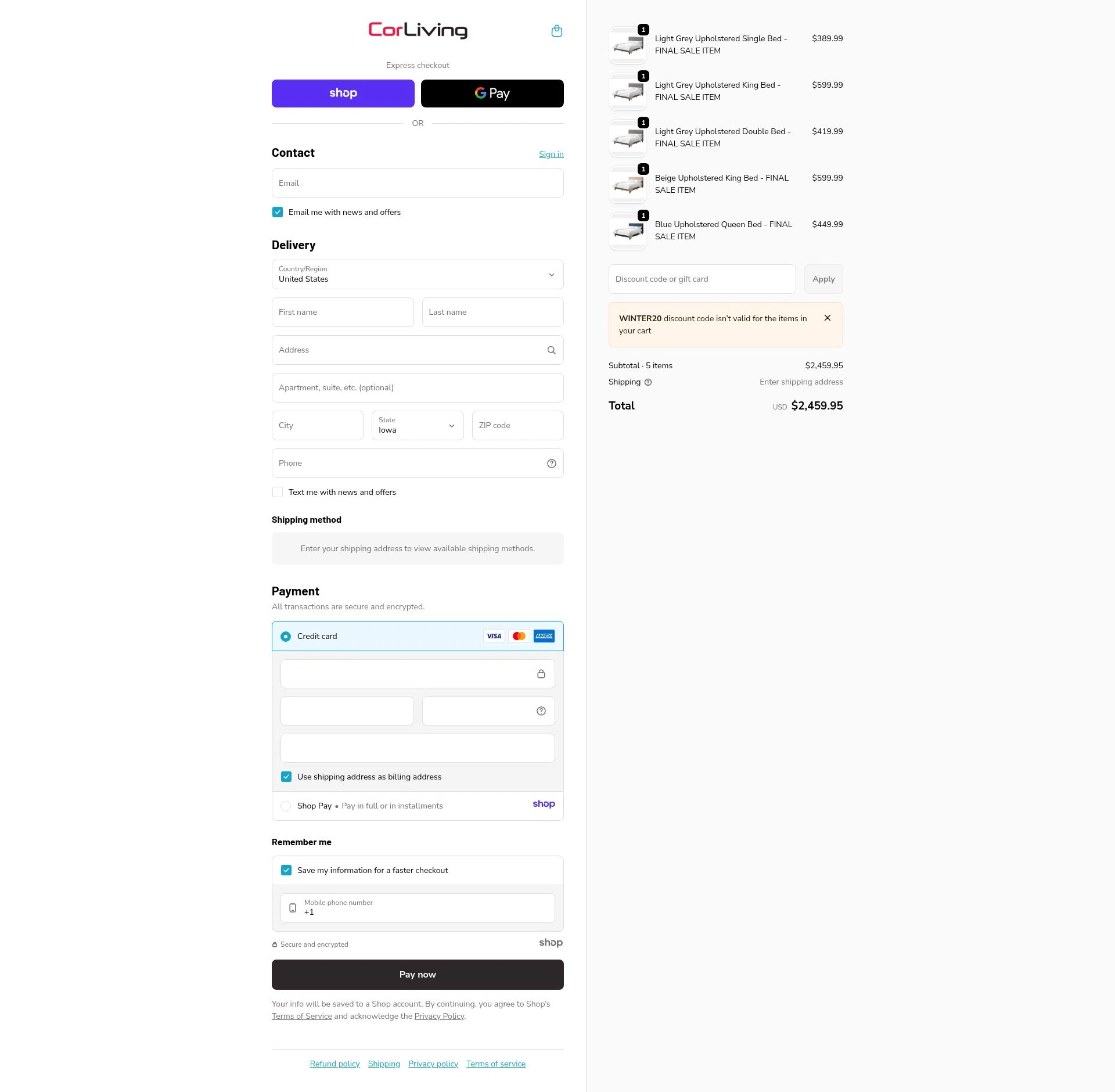 CorLiving checkout page showing CorLiving discount code box | Screenshot taken by SimplyCodes community member on Jan 2, 2026