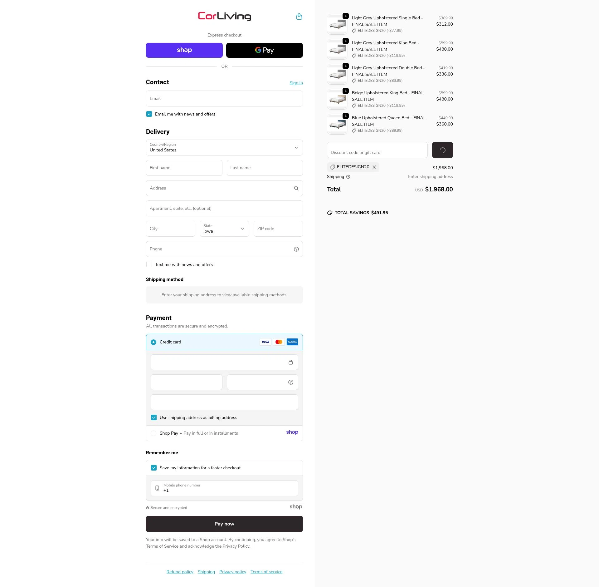 CorLiving checkout page showing CorLiving discount code box | Screenshot taken by SimplyCodes community member on Jan 2, 2026