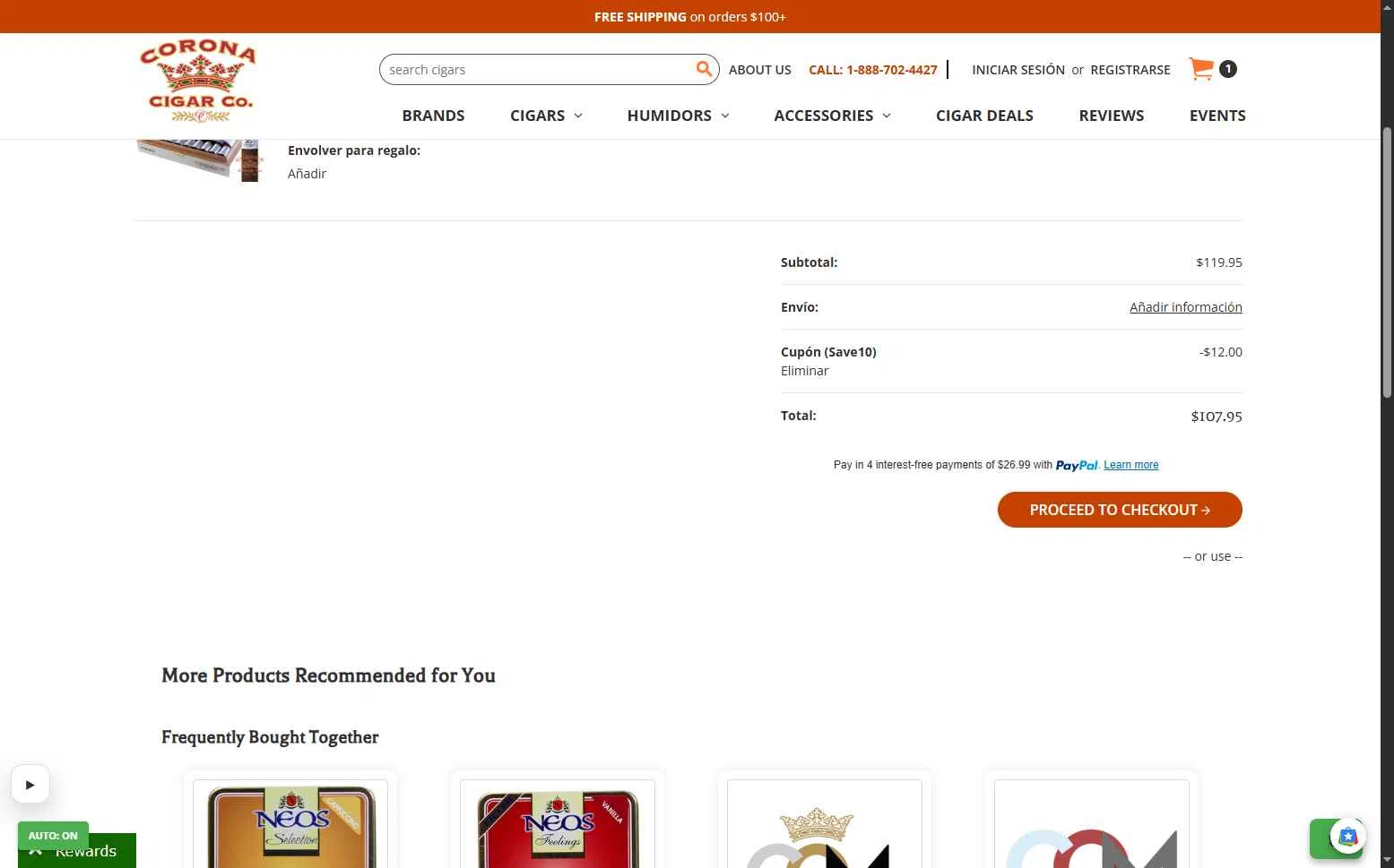 Corona Cigar checkout page showing Corona Cigar coupon code box | Screenshot taken by SimplyCodes community member on Jan 17, 2026