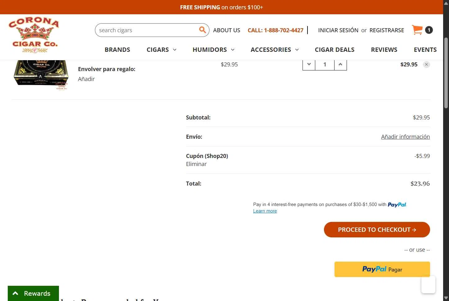 Corona Cigar checkout page showing Corona Cigar coupon code box | Screenshot taken by SimplyCodes community member on Feb 5, 2026