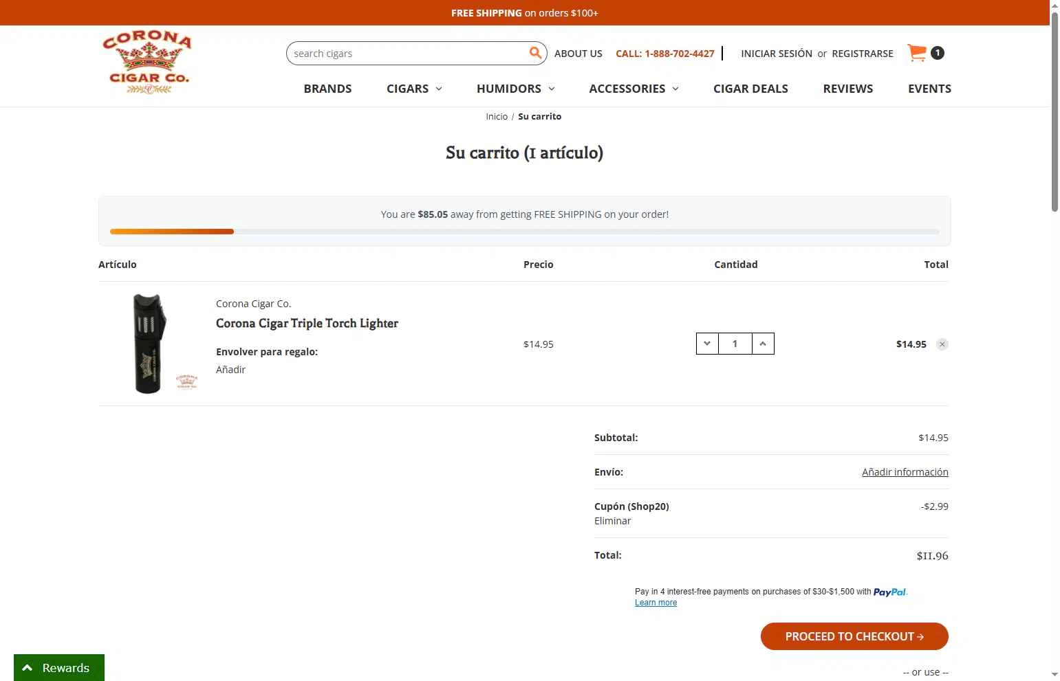 Corona Cigar checkout page showing Corona Cigar coupon code box | Screenshot taken by SimplyCodes community member on Feb 5, 2026
